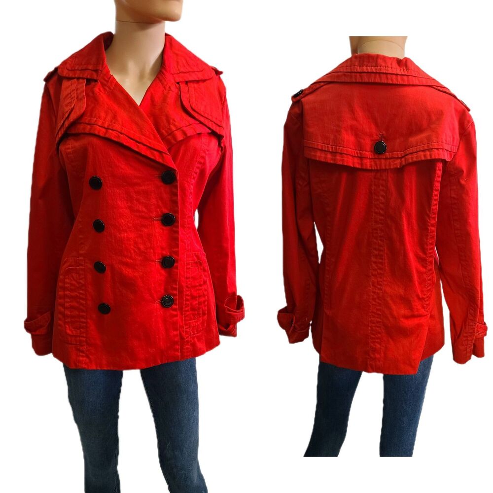 Appraisal Medium Red Double-Breasted Trench Pea Coat Indie Retro Jacket Y2K Mod